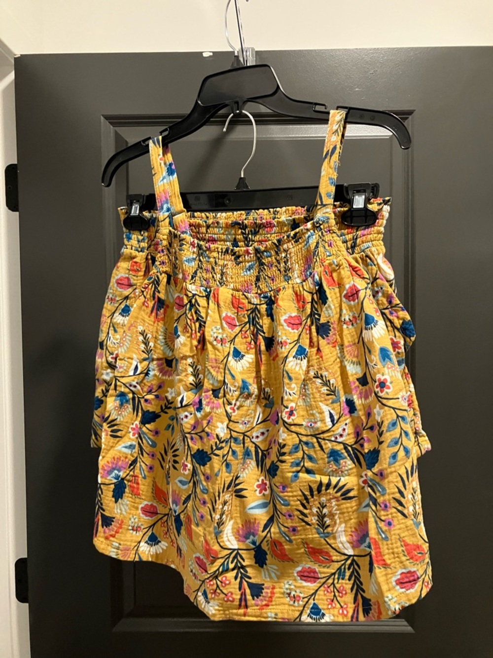 Yellow Floral Smocked Tank Top and Shorts Set